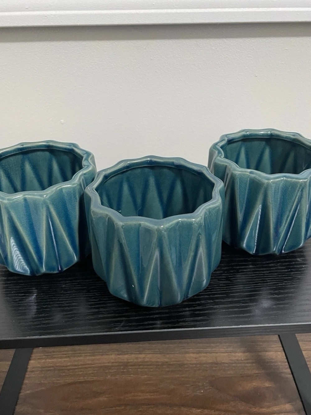 Set Of 3 Home & Gardens 3” Devi Pottery Planter Teal Glazed Finish